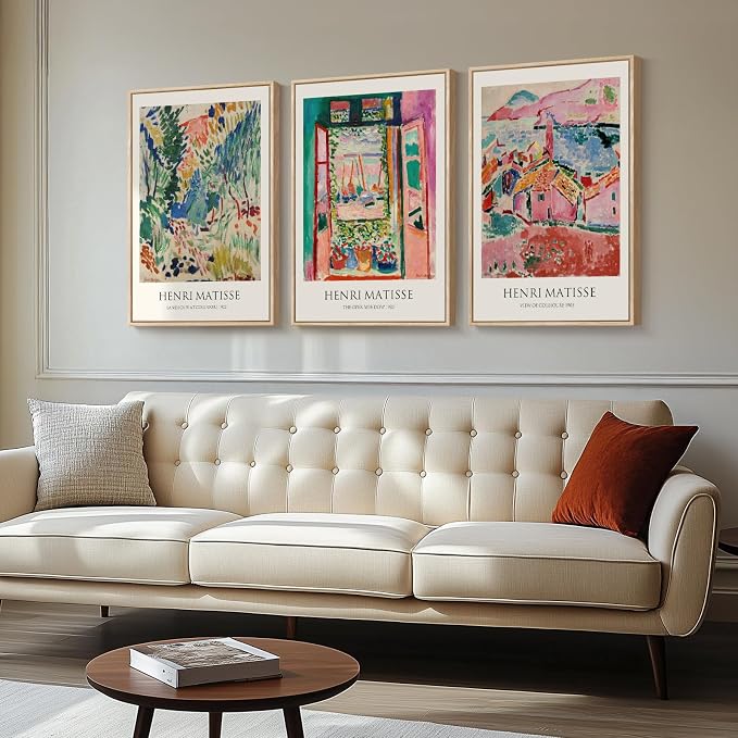 Framed Matisse Wall Art, 3 Piece Large Canvas Abstract Art Prints for Living Room, Henri Matisse Famous Landscape Painting Picture - Total Size 30x60