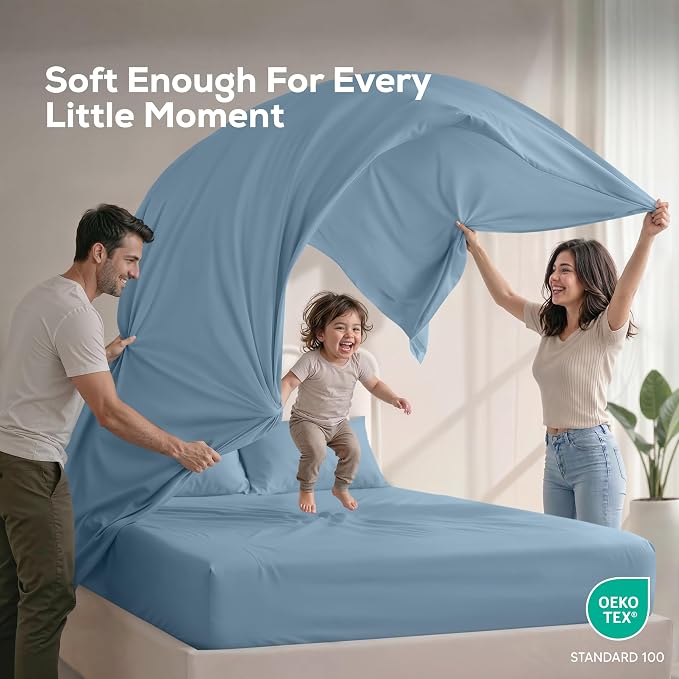 California King Sheets Set, 4 Pieces 16" Deep Pocket Bed Sheets, Dutch Blue | Extra Soft Bedsheet Set, Comfy & Breathable Cooling Sheets, Wrinkle & Fade Resistant, Fitted Sheet, Flat Sheet, 2 Pillowcases