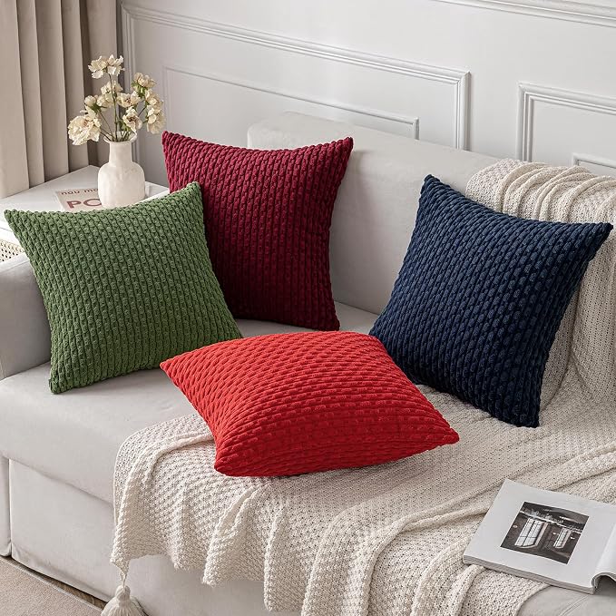 MIULEE Decorative Throw Pillow Covers 16x16 Moss Green Textured Corduroy | Pack of 2 Striped Pillow Covers Modern Farmhouse Home Decor for Couch Bed Sofa Living Room
