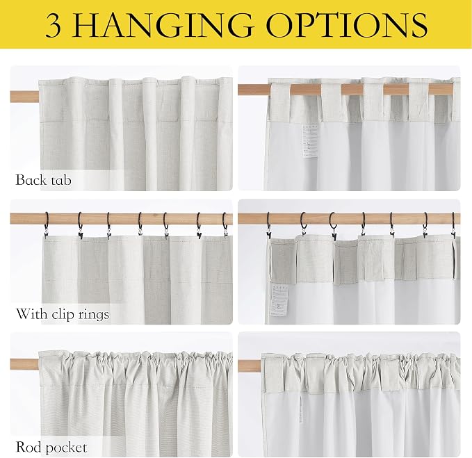 NICETOWN Back Tab 100% Blackout Linen Curtains 90" Length 2 Panels, Ivory | Thermal Insulated, Noise Reducing Textured Linen Look Windows Curtains for Daytime Sleepers Relaxation, W52" x L90" Each