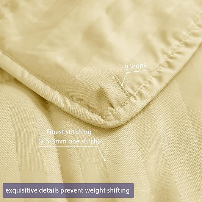 Weighted Blanket for Adults (25 lbs, 60" x 80", Mustard yellow Stripes) Heavy Blanket for Sleeping Perfect for 240-260 lbs, Queen Size Breathable Blanket with Premium Glass Bead, Machine Washable