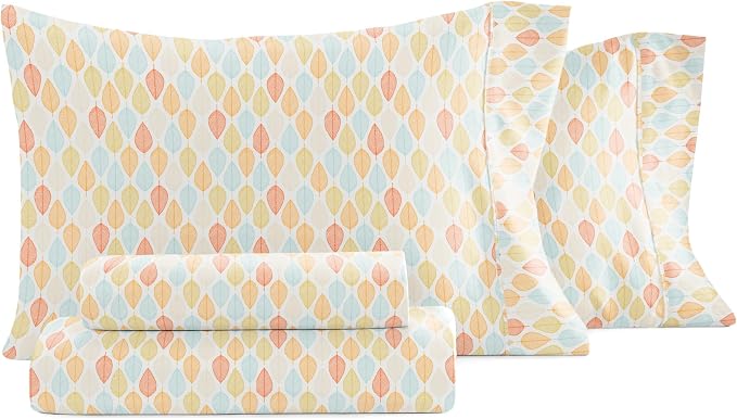 Linen Market Patterned Microfiber Queen Sheet Set 4 Piece – Oeko-TEX Certified Ultra Soft & Wrinkle-Free - 16" Deep Pocket Sheets - Easy Care Queen Size - Fall Foliage Yellow