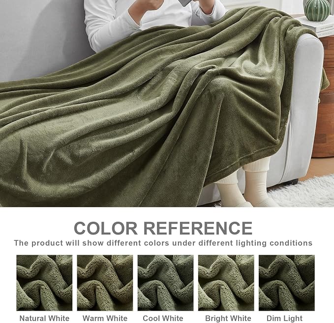Hansleep Full Moss Green Fleece Blanket, Soft Flannel Bed Blanket | Fuzzy Cozy Blanket 84x90 Inches, Multi-use for Bed, Sofa, Couch, Travel, Camping, All Season Warm Lightweight Cover