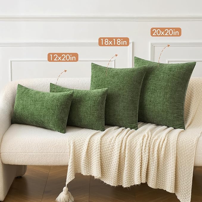 MIULEE Soft Chenille Throw Pillow Covers Moss Green 20x20 Inch Pack of 2 | Modern Home Decor, Classic Decorative Pillows, Solid Dyed Cases, Boho Couch Cushion Covers for Sofa Bed Living Room