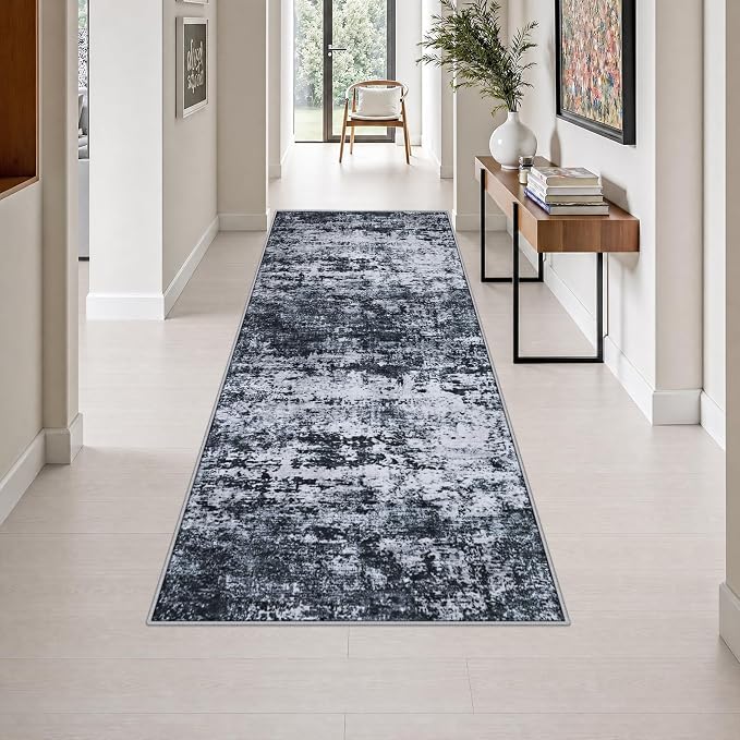 2x6 Washable Runner Rug：Modern Abstract Kitchen Carpet Black | For Hallway, Bedroom, Kitchen, Laundry, Bathroom,Door Mat,Modern Abstract,Machine washable,Non-Slip,Stain Resistant,Indoor