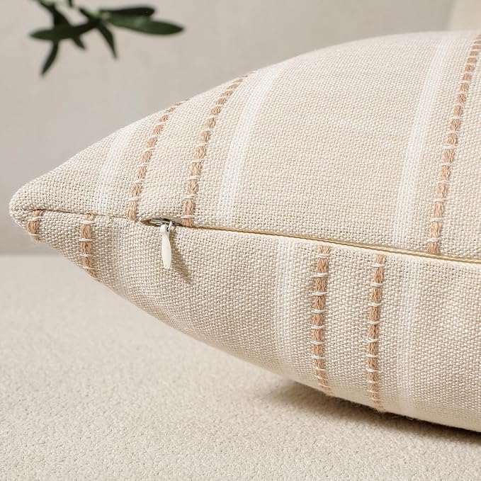 Hckot Stripe Throw Pillow Covers 12x24 Lumbar Khaki Farmhouse Pillow Covers | Modern Decorative Pillows Textured Linen Cushion Covers for Sofa Couch Bed Living Room Decor