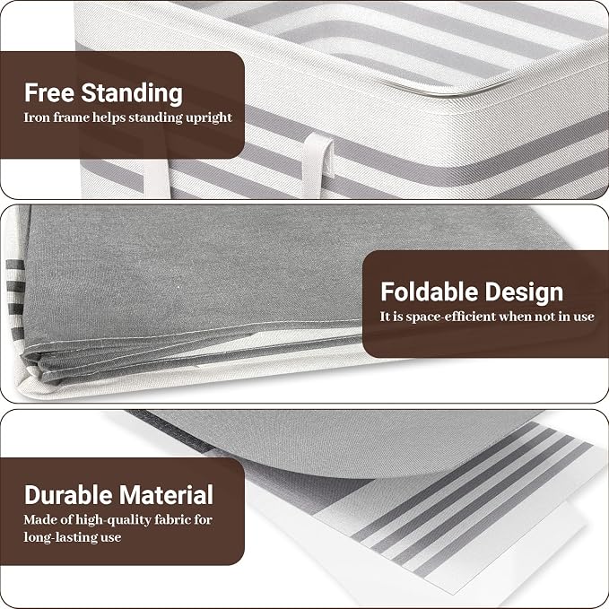 WOWBOX 2 Pack Laundry Baskets, Collapsible Dirty Clothes Laundry Hampers | with Reinforced Handles, Waterproof Coating, 2 Pack for Clean & Dirty Clothes, for Bedroom, Bathroom, Dorm (75L Grey)
