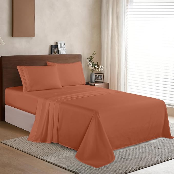 Elegant Comfort Luxury 1500 Premium Hotel Quality Microfiber 4-Piece Sheet Set - Wrinkle Resistant, All Around Elastic Fitted Sheet, Deep Pocket up to 16", Twin/Twin XL, Coral