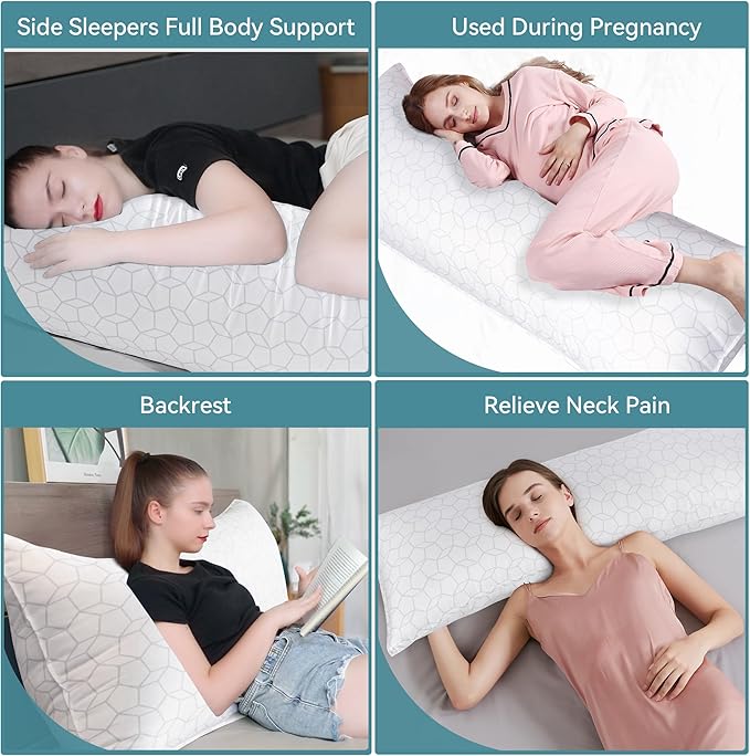 Oubonun Full Body Pillow for Side Sleeper, Soft Long Bed Pillow for Adults | Generous Fill Firm Plush Support - Large Loft Insert for Pregnancy Contour, Breathable Sweat-Absorbing Skin-Friendly Cushion