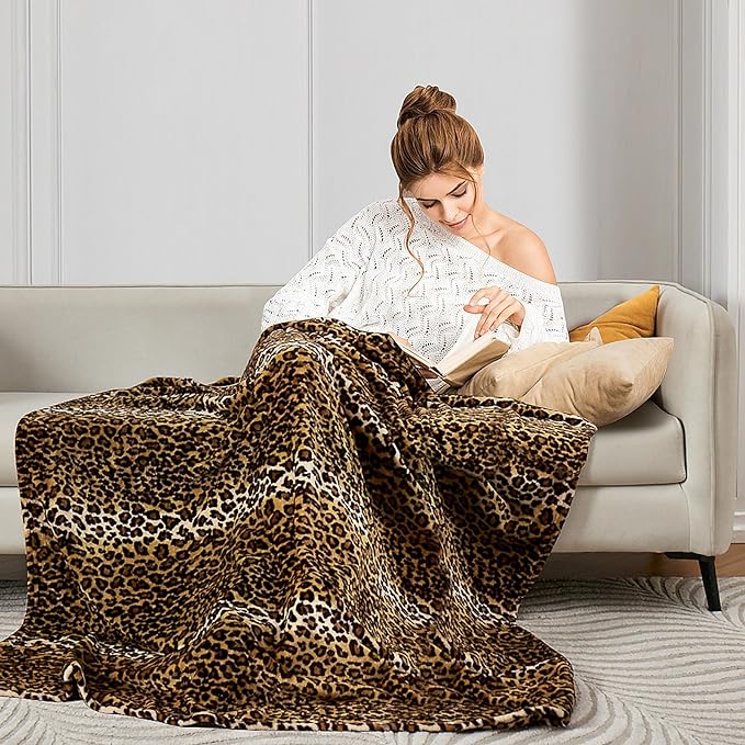Edenleaf Leopard Print Blanket Fleece Throw for Bed Sofa Travel and Camping, Super Soft Cozy Fluffy Plush Cheetah Print Blanket for All Seasons 50"x60" (Dark Brown)