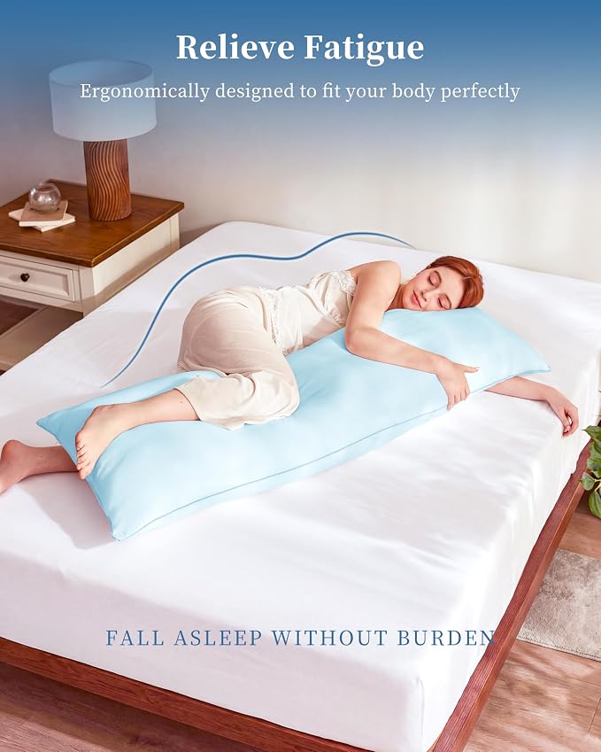YZ HOME Full Body Pillow Insert -Large Long Bed Pillow for Side Sleeper | Full Body Pillow for Adults, Adjustable Height, Long Sleeping Breathable Bed Pillow-(Blue, 20x54'')