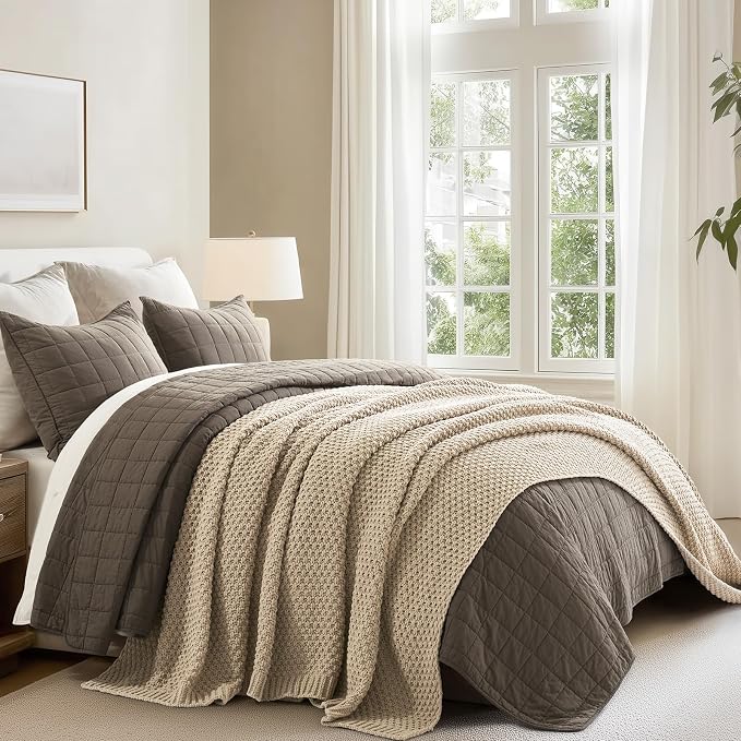 EVERGRACEHOME Chunky Chenille Knit Throw Blanket, 108x92, Sand Dune | Sculpted Moss Stitch, Chic Modern Farmhouse, All-Season Warmth, OEKO-TEX® Certified, Oversized King for Couch, Bed, Sofa