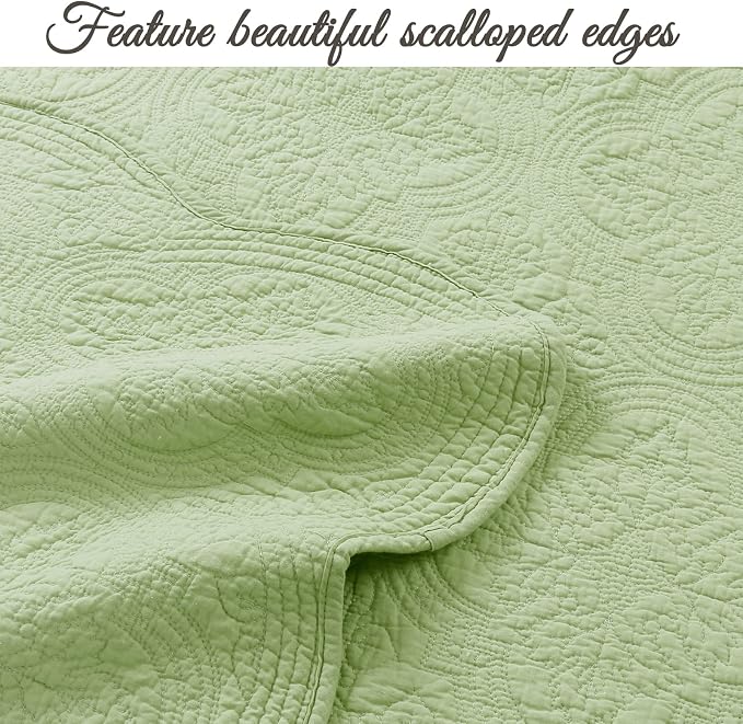 Cozy Line Home Fashions 100% Cotton Medallion Matelasse Embossed Bedding Quilt Set, Reversible Lightweight Bedspread, Coverlet for All Season (Blantyre - Green, Queen - 3 piece)