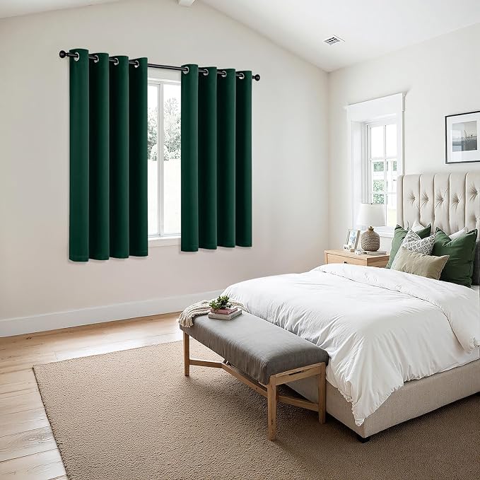 MIULEE Blackout Curtains for Bedroom 2 Panel 50 x 63 Inch Long Hunter Green | Thermal Insulated, Living Room Darkening Grommet Drapes, Noise Reducing, Light Blocking Window Treatments