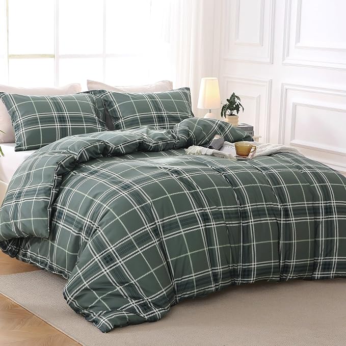 MUXHOMO Duvet Cover King Size Floral Duvet Cover Set with Zipper Closure, Red Plaid Bedding Set, 3 Pieces, 1 Duvet Cover 90"x104" with 4 Corner Ties and 2 Pillowcases 20"x36"