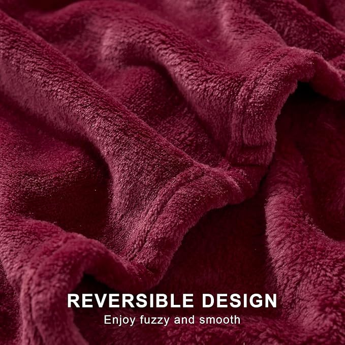 Hansleep Twin Burgundy Red Fleece Blanket, Soft Flannel Bed Blanket | Fuzzy Cozy Blanket 60x80 Inches, Multi-use for Bed, Sofa, Couch, Travel, Camping, All Season Warm Lightweight Cover