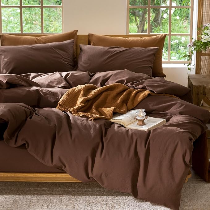 MooMee Duvet Cover Set 100% Washed Cotton Linen Like Oversized Queen | Relaxed Linen-like Texture. Soft, Breathable & Long-lasting Comfort. Lightweight. Hidden Zipper with 8 Interior Corner Ties