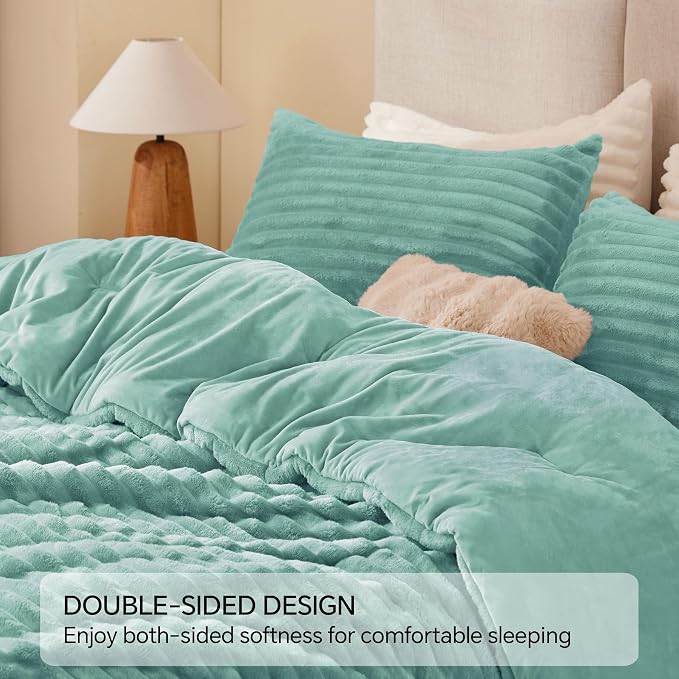 BEDELITE Fleece Twin/Twin XL Comforter Set, Fluffy Bed Set, Haze Blue | Super Soft & Warm Bedding, Luxury Fuzzy Faux Fur Comforter for Winter, Heavy Plush Bedding, with 1 Pillowcase