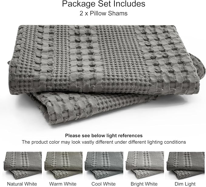 PHF 100% Cotton Waffle Pillow Shams Standard Size, 2 Pack 20" x 26" Soft Skin-Friendly Pillowcases, No Filling, Aesthetic Woven and Breathable Waffle Weave Pillow Case Covers for Bed, Dark Grey