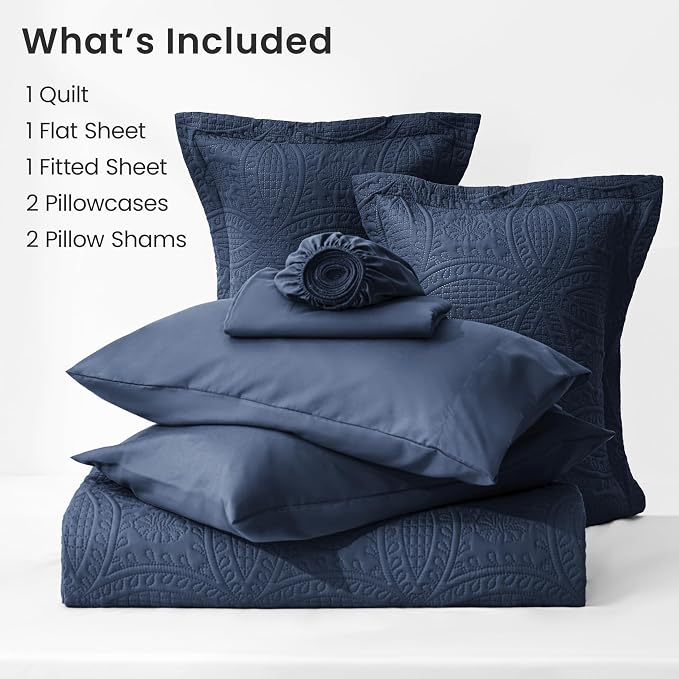 Love's cabin King Quilt Set Navy, Bed in a Bag King Size Bedding 7 Pieces, Ultrasonic Embossed Coin Pattern Comforter, Lightweight Bedspreads for All Seasons Quilt with Sheets, Pillowcases & Shams