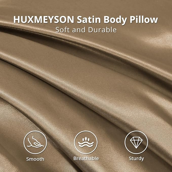 Body Pillow with Satin Pillowcase, Body Pillow for Adults, Brown | 20"x54", Removable Cover, OEKO-TEX Certified Down Alternative Filling,Washing Machine