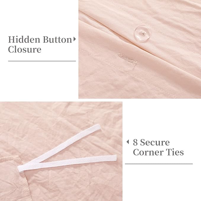 CAROMIO Pink Ruffle Duvet Cover Queen Size, 3PCS Soft Washed Microfiber Vintage French Country Duvet Cover Set for Queen Bed, Pink, 90x90 in