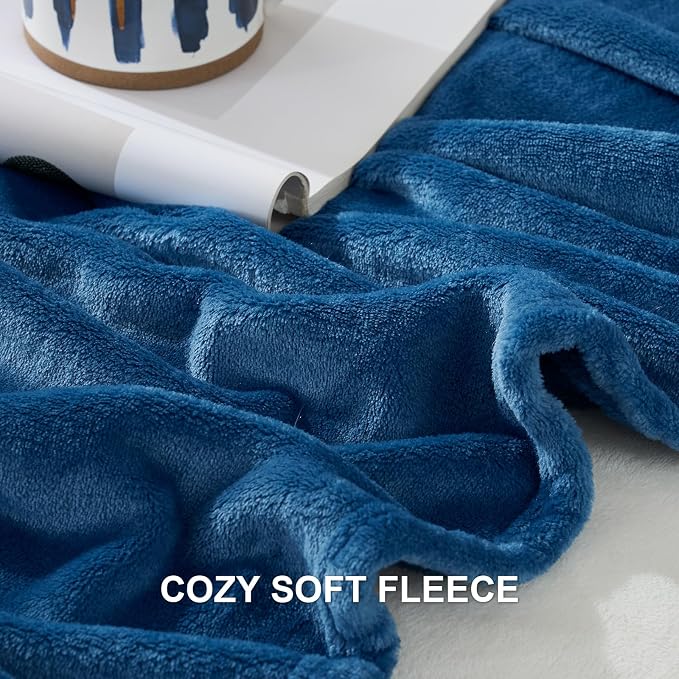 Hansleep King Mineral Blue Fleece Blanket, Soft Flannel Bed Blanket | Fuzzy Cozy Blanket 90x108 Inches, Multi-use for Bed, Sofa, Couch, Travel, Camping, All Season Warm Lightweight Cover