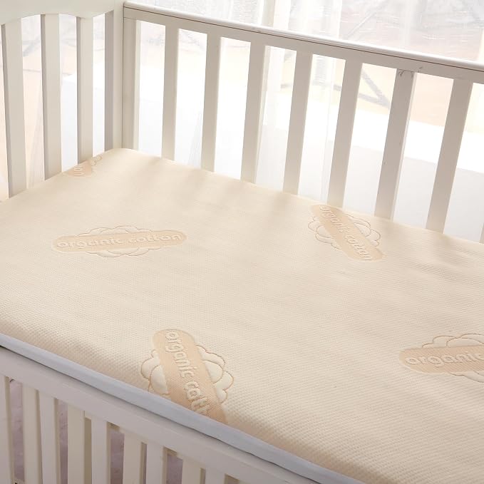 Crib Organic Mattress Protector Pad - Premium Organic Cotton Waterproof Breathable Mattress Pad Cover - 250 GSM Comfort - Deep Pocket - Fitted Comfort
