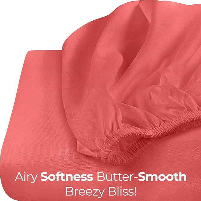 Full Fitted Sheet, Ultra Soft Fits Up to 16 Inch Deep Pocket, Coral | Hotel Comfort, Cooling & Breathable Cotton like Polyester, Easy Fit, Wrinkle & Fade Resistant, Snug Fit, Easy Care, Oeko-Tex