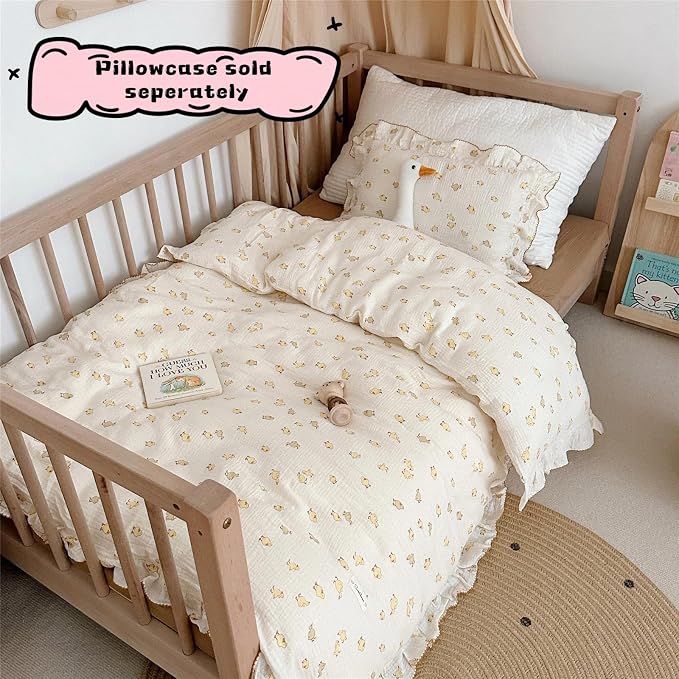 Baby Duckling Print Duvet Cover 47x59 Inch, Soft Muslin Duvet Cover for Boys Girls Crib Bedding Gift for Toddlers, Duck Print (Pillowcase Not Included)