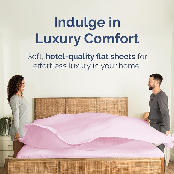 Queen Flat Sheet - Single Top Flat Sheet Only - Soft & Cooling - Light Pink | Hotel Luxury Top Flat Sheet Only, Ultra-Soft, Breathable & Cooling, Fade & Wrinkle Free, Easy-Care, Stain & Shrink Resistant