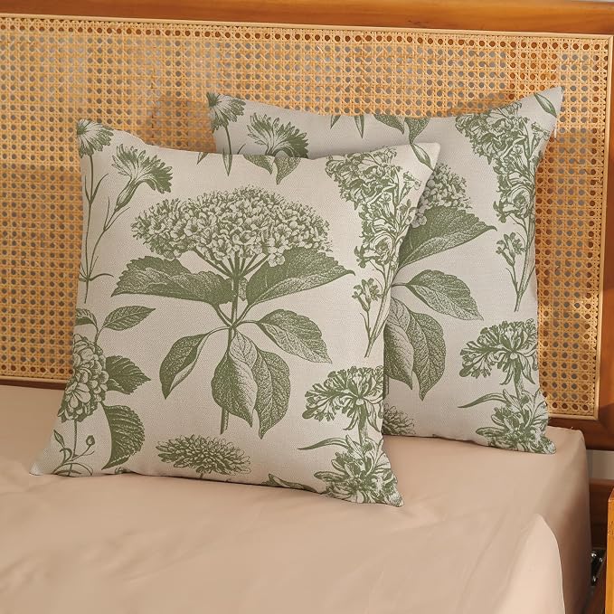 Sage Green Pillow Covers 22x22 Inch 2 Pcs Boho Vintage Floral Decor Throw Pillows Hydrangea Flower Seasonal Outdoor Farmhouse Neutral Accent Decoration Pillowcase Linen Cushion Cover for Sofa
