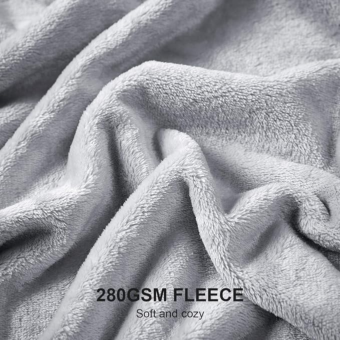 Hansleep Throw XL Light Grey Fleece Blanket, Soft Flannel Bed Blanket | Fuzzy Cozy Blanket 50x70 Inches, Multi-use for Bed, Sofa, Couch, Travel, Camping, All Season Warm Lightweight Cover