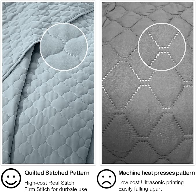 HORIMOTE HOME Quilt Twin Size Chambray Blue, Lightweight Quilt for Summer Ultra-Soft Microfiber Modern Style Quilted Clouds Pattern Bedspread Quit Set 2 Pieces (1 Quilt and 1 Pillow Sham)