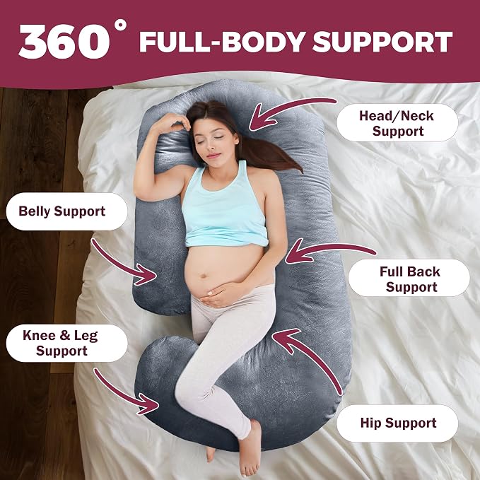 Pregnancy Pillows for Sleeping – 57-Inch Maternity Pillow for Pregnant Women with Removable Washable Cover – Support for Back, Belly, Neck, Legs, & Hips – V C U Shaped Full Body Pillow