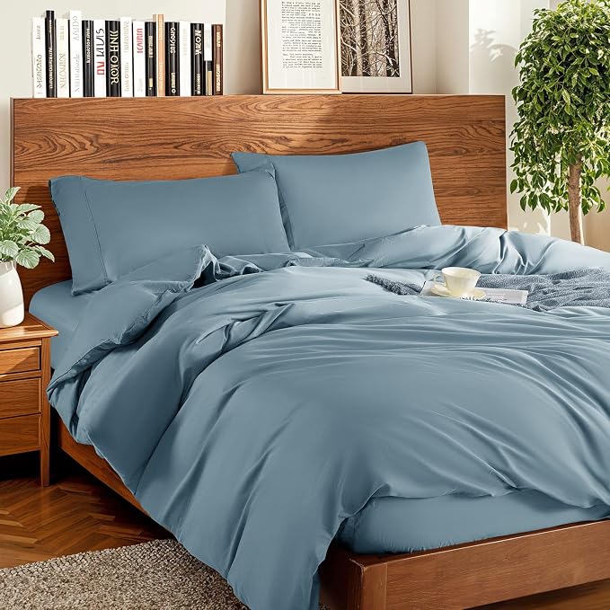 DEITAS 100% Cotton Queen Duvet Covers 3 Piece,1200 Thread Count，French Blue | Luxury Egyptian Cotton Comforter Cover With Zipper Closure, Ultra Cooling Breathable, Hotel Bedding Duvet Covers