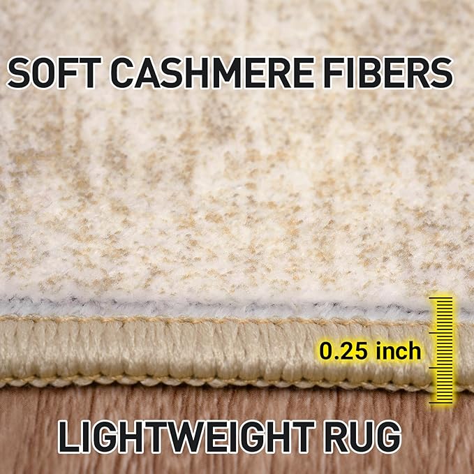 9x12 Area Rugs for Living Room: Washable Abstract Beige Badroom Carpet | Non-slip TPE backing makes this washable soft low-pile rug safe & durable, Pet-friendly decor for dining room,nursery,office