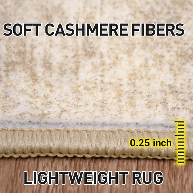 8x10 Area Rugs for Living Room: Washable Abstract Beige Badroom Carpet | Non-slip TPE backing makes this washable soft low-pile rug safe & durable, Pet-friendly decor for dining room,nursery,office