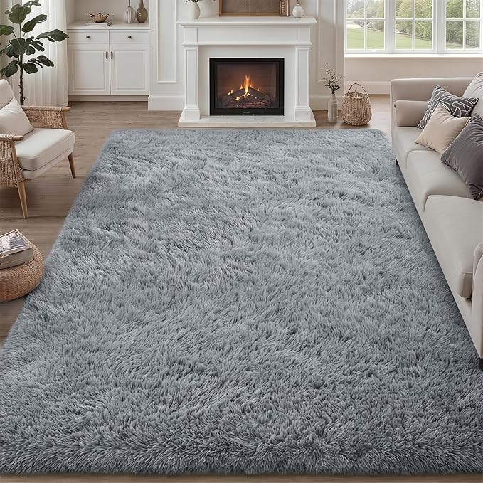 8x10 Area Rug Living Room Bedroom: Fluffy Plush Shag Carpet Gray | For Kids Room Playroom Nursery Home Decor,Ultra Soft,Non-Slip Non-Shedding,Fuzzy Plush,Large Indoor Floor Carpet,Easy Clean