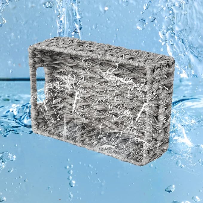 GRANNY SAYS Wicker Baskets for Storage, Waterproof Gray Baskets, 2-Pack | Grey Baskets, Plastic Baskets for Organizing, Plastic Storage Baskets moisture resistant,Wicker Baskets with Handles,Odorless