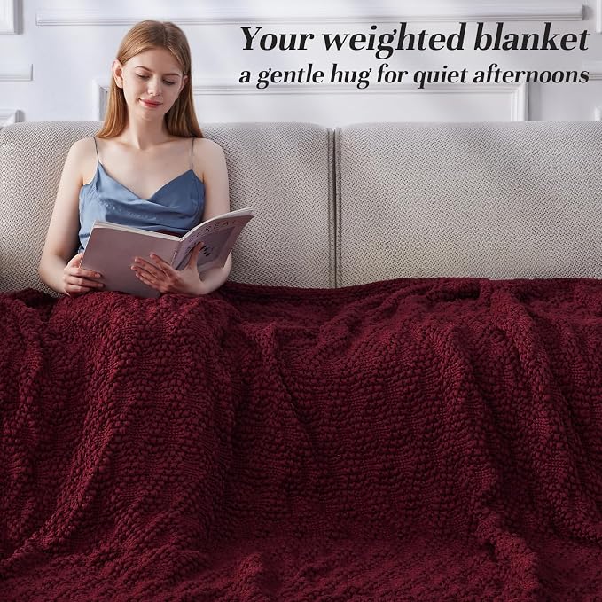Anysay Knitted Weighted Blanket for Adult, Chunky Knit Throw 36''*48'' 3lbs | Cooling Weighted Blanket for Sleep Breathable Machine Washable Fall Heavy Blanket for Room Decor(Red)