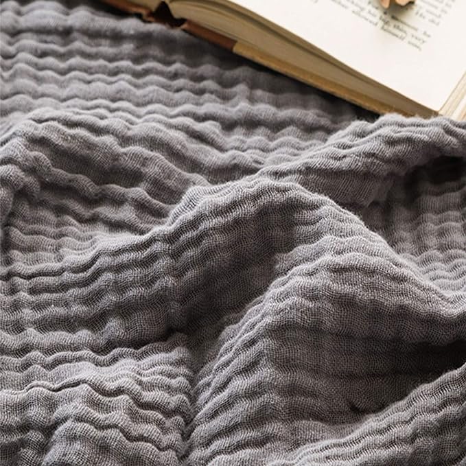 EMME Muslin Blankets for Adults Throw Blanket for Couch Breathable Gauze Soft Lightweight Airy Dark Grey Throw 50"x60"
