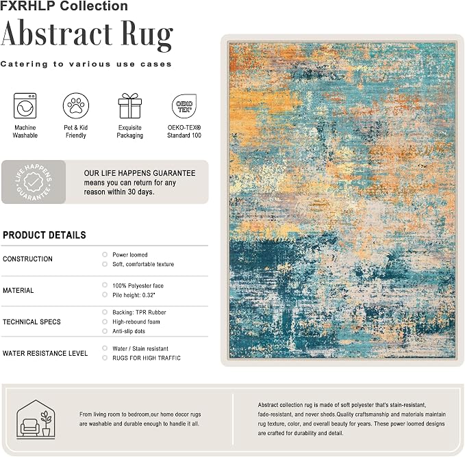 5x7 Area Rug Living Room: Modern Washable Soft Carpet Rosy Haze | For Bedroom Dining Room Farmhouse Nursery Hallway Office,Modern Abstract,Machine washable,Non-Slip,Stain Resistant,Indoor