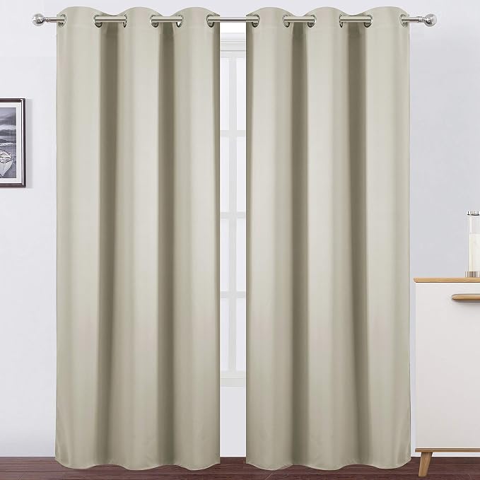 Light Beige Thermal Blackout Curtains/38 x 84 Inch/Set of 2 Panels Room Darkening Curtains for Bedroom