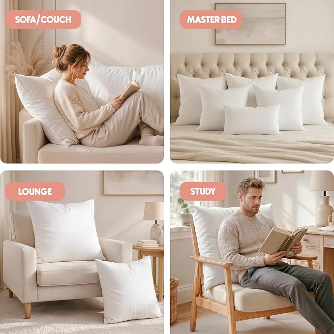 Utopia Bedding 28x28 Pillow Inserts, White Throw Pillows for Couch, 2 Pack | 100% Virgin Filling, Euro Indoor Cushion Inserts for bed, sofa & couch, Extra Filled, Supportive & Fluffy Decorative Pillows