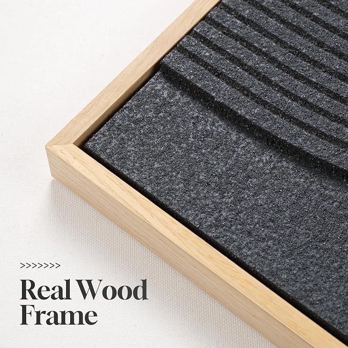 Framed Boho Abstract Wall Art Set, 3 Piece Modern 3D Artwork, 16x24 In | Solid wood frame, Textured paintings, Neutral black white brown geometric sculpture, Bedroom dining room office wall decor