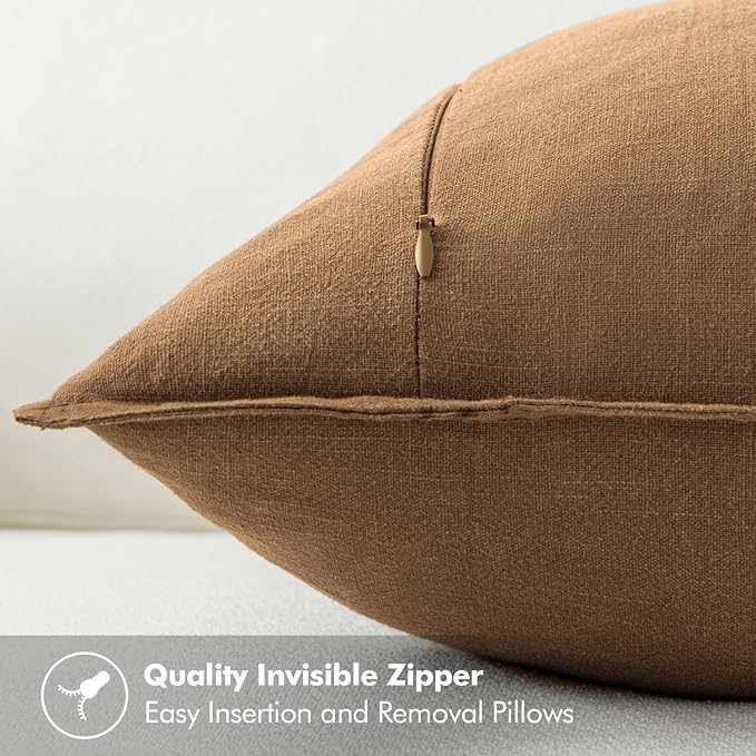 MIULEE Decorative Linen Pillow Covers 20x20 Inch Brown | Boho Farmhouse Fall Autumn Couch Throw Pillows for Bed, Pack of 2 Accent Modern Pillowcases, Sofa Livingroom Home Decor