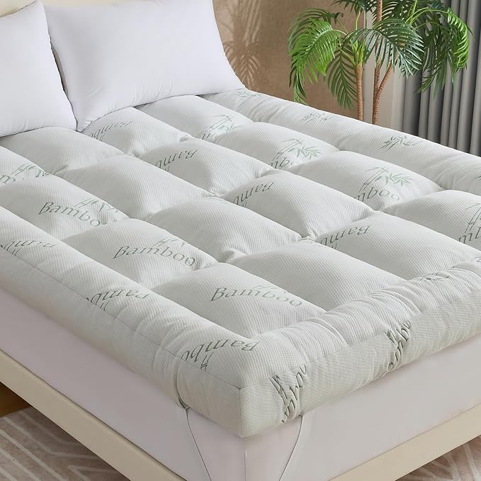 WhatsBedding 5 Inch Memory Foam Mattress Topper Queen for Back Pain Relief, Cooling Bamboo Viscose Air Layer, Supportive Pillow Top Mattress Topper