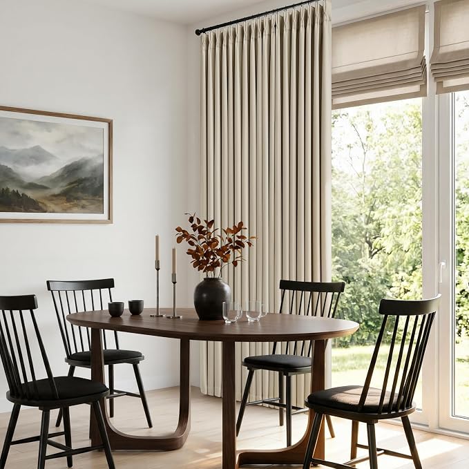 Oatmeal Beige Extra Wide Blackout 60 x 96 Inch Pinch Pleat Curtains 1 Panel | 100% Black Out, Room Darkening Sound Dampening, for Sliding Patio Door Large Window Bedroom, Pinch Pleated with Back Tab