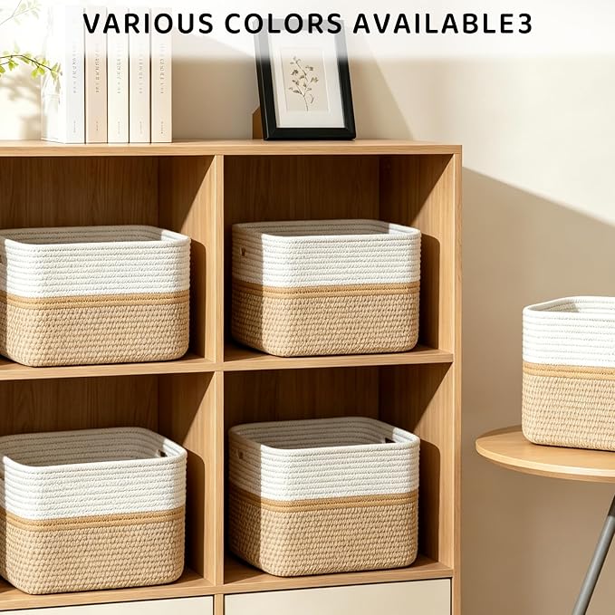 4 Pack Storage Baskets for Organizing, 11''Lx9''Wx8''H Woven Baskets for Storage Toys, Towels, Books, and Clothes, Cotton Rope Basket for Shelves with Handle